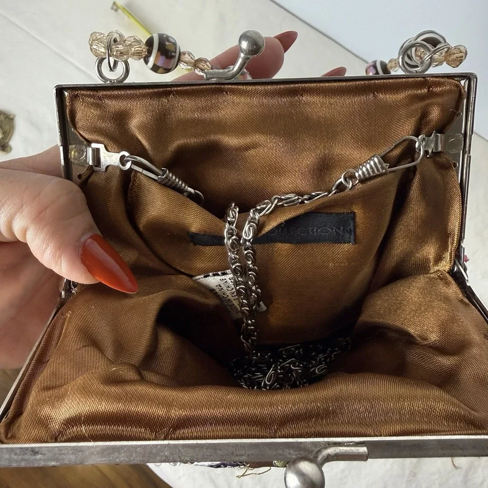 Vtg Y2K Beaded Sequin Purse Evening Bag Top Handle Cross‎ Body Guess Collection
